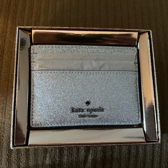 Kate Spade GLIMMER SMALL SLIM CARD HOLDER new in box silver - Picture 3 of 4